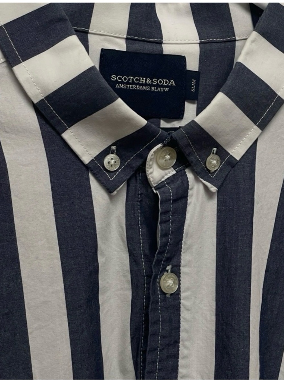 Scotch & Soda Striped Button Down Shirt Men XL Slim Fit Navy White - Picture 5 of 6